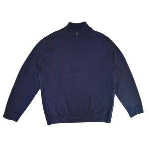 LLBean Mens Wool Sweater XL REG Blue 1/4 Zip Mock Neck Pullover Knit
